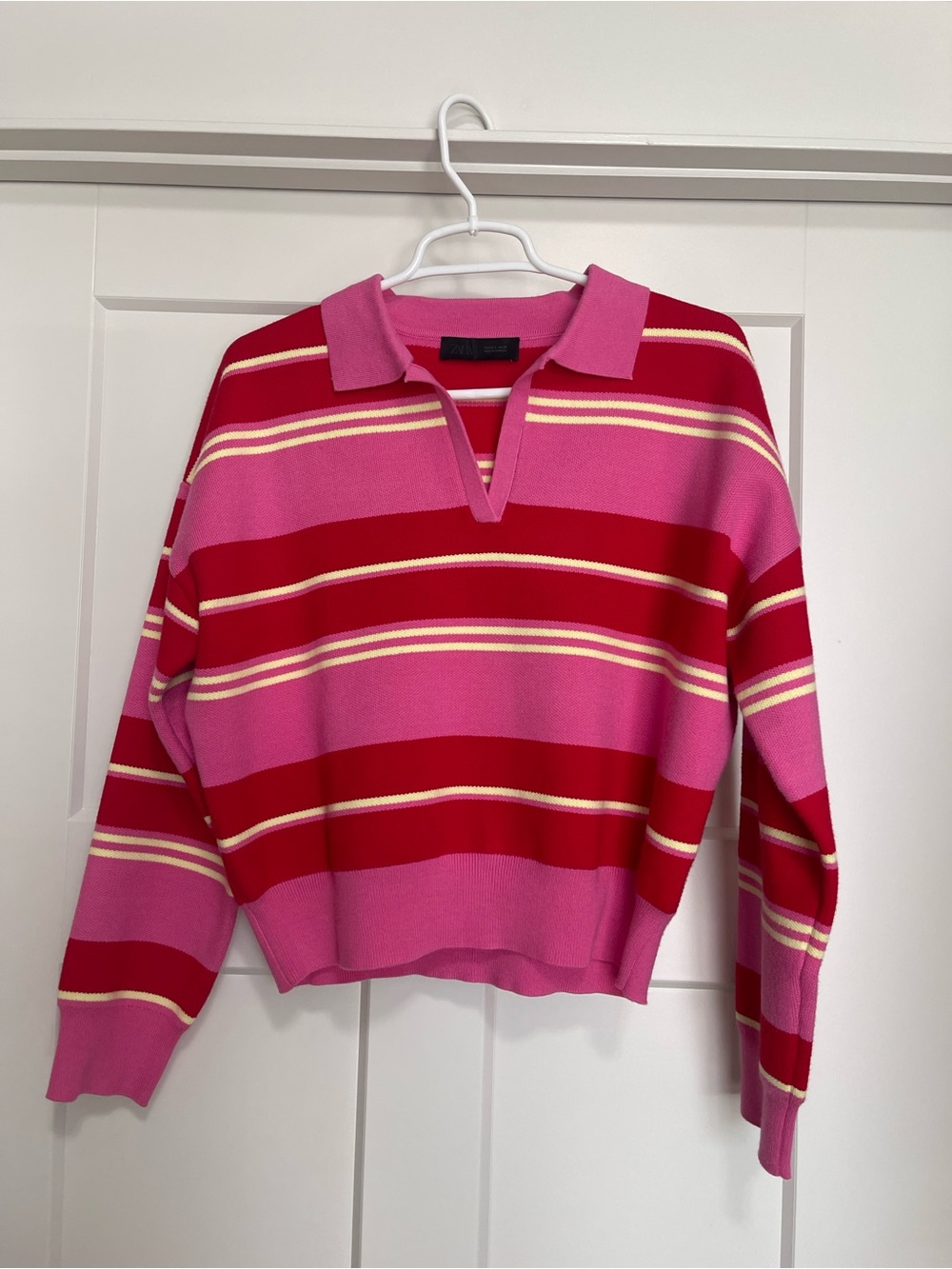 Zara Pink & Red Striped Polo Sweater